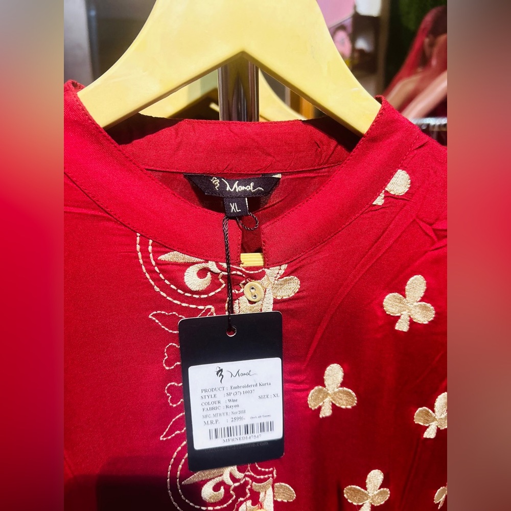Embroidery kurta wine- colour Reyon - Picture 10 of 11